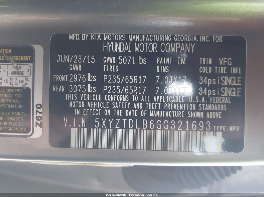 2016 HYUNDAI SANTA FE SPORT 2.4L 5XYZTDLB6GG321693