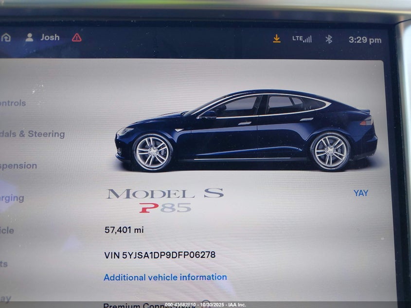 2013 Tesla Model S Performance VIN: 5YJSA1DP9DFP06278 Lot: 43582810