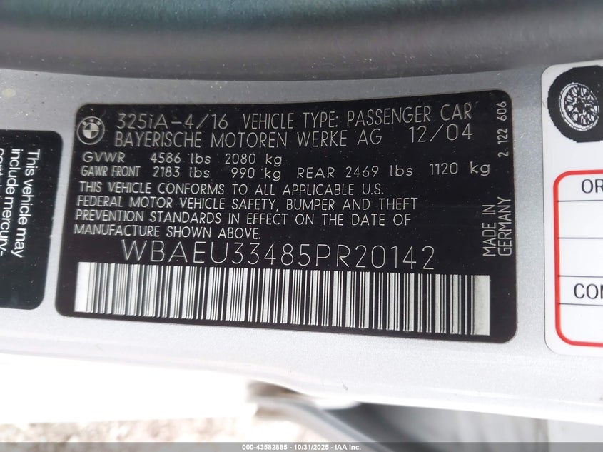 WBAEU33485PR20142 2005 BMW 3ER photo no. 9