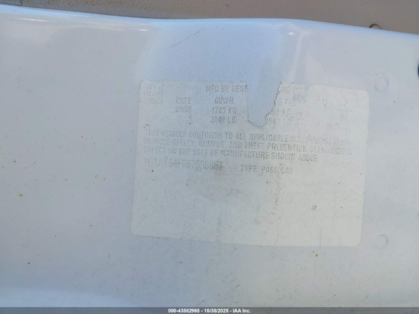 2005 Chevrolet Cobalt Lt VIN: 1G1AZ54F657558867 Lot: 43582968