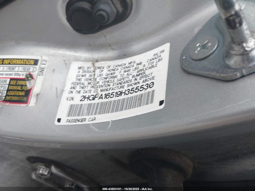 2009 Honda Civic Lx VIN: 2HGFA16519H355530 Lot: 43583101