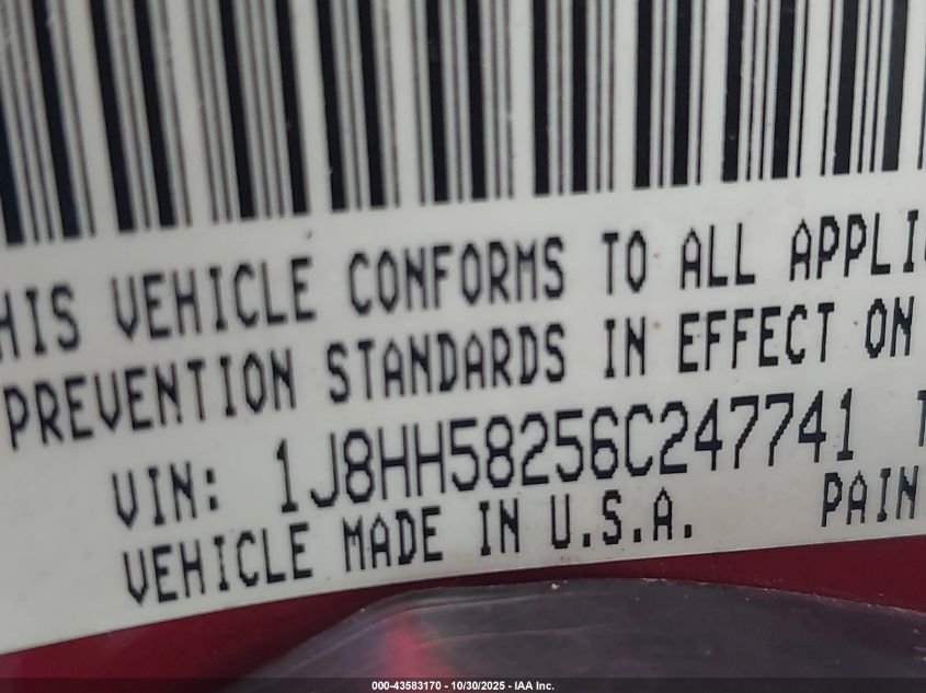 2006 Jeep Commander Limited VIN: 1J8HH58256C247741 Lot: 43583170