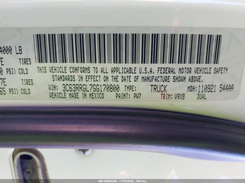 2016 Ram 3500 Tradesman VIN: 3C63RRGL7GG170800 Lot: 43583245