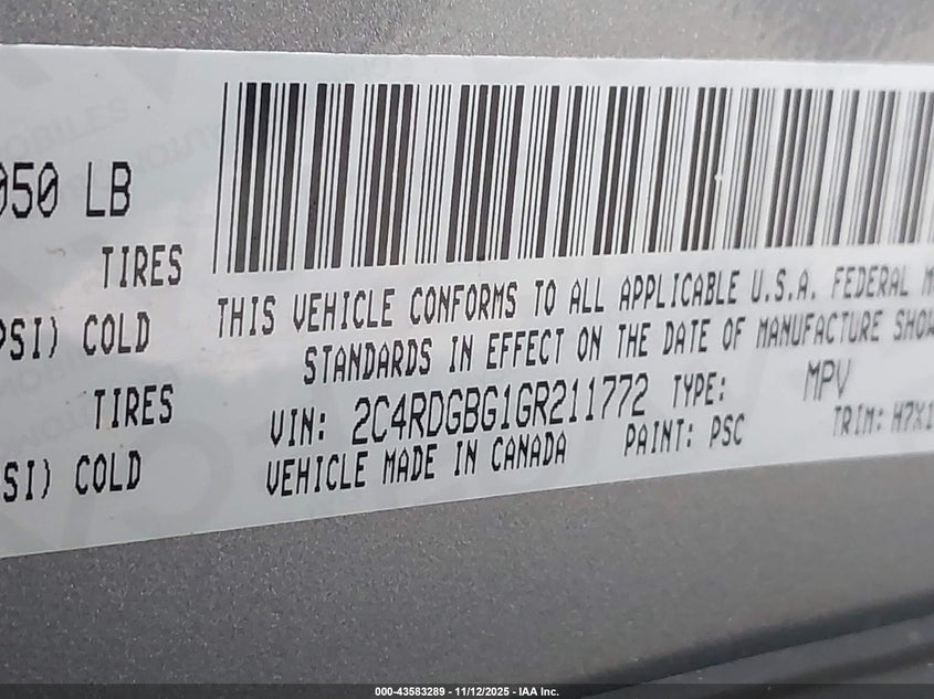 2016 Dodge Grand Caravan Se VIN: 2C4RDGBG1GR211772 Lot: 43583289