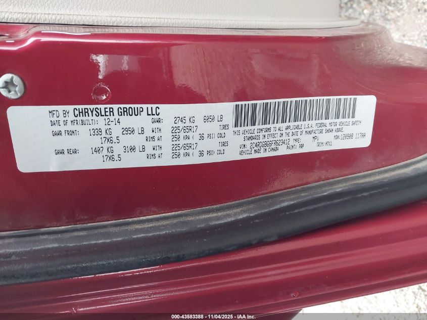 2015 Dodge Grand Caravan Se VIN: 2C4RDGBG6FR623412 Lot: 43583388