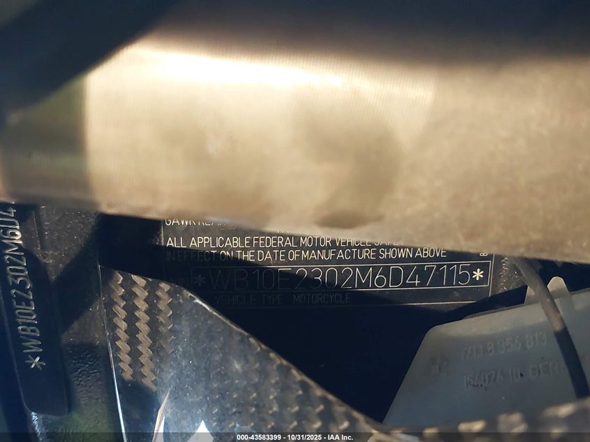 2021 BMW S 1000 Rr VIN: WB10E2302M6D47115 Lot: 43583399