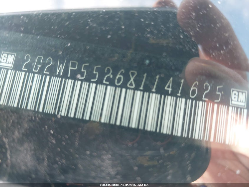 2008 Pontiac Grand Prix VIN: 2G2WP552681141625 Lot: 43583483