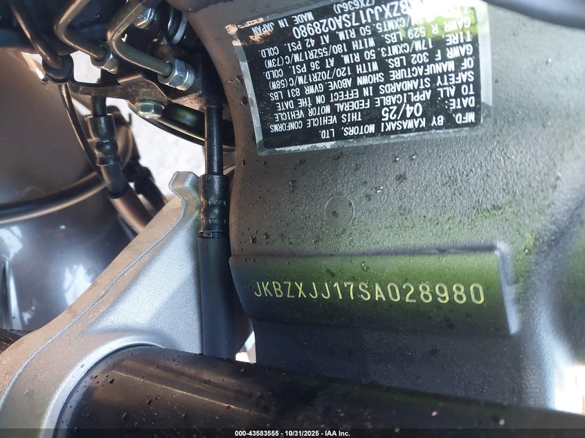 2025 Kawasaki Zx636 K VIN: JKBZXJJ17SA028980 Lot: 43583555