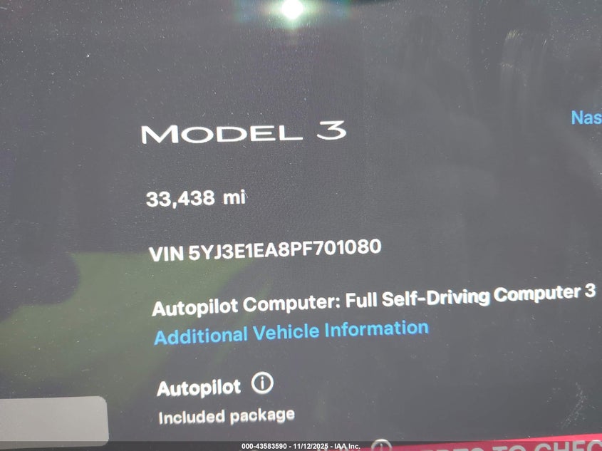 2023 Tesla Model 3 Rear-Wheel Drive VIN: 5YJ3E1EA8PF701080 Lot: 43583590
