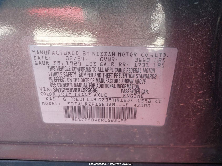 2024 NISSAN KICKS S XTRONIC CVT 3N1CP5BV8RL525695