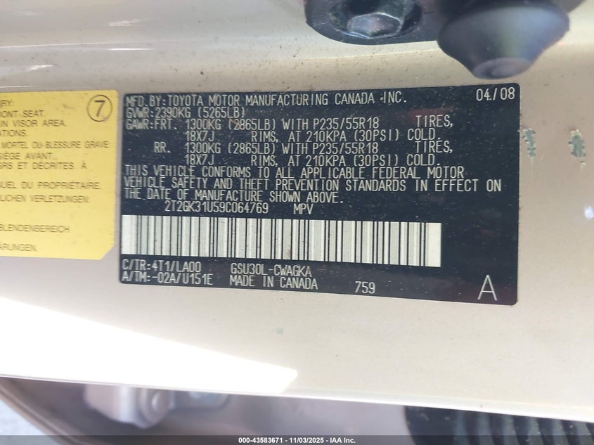 2009 Lexus Rx 350 VIN: 2T2GK31U59C064769 Lot: 43583671