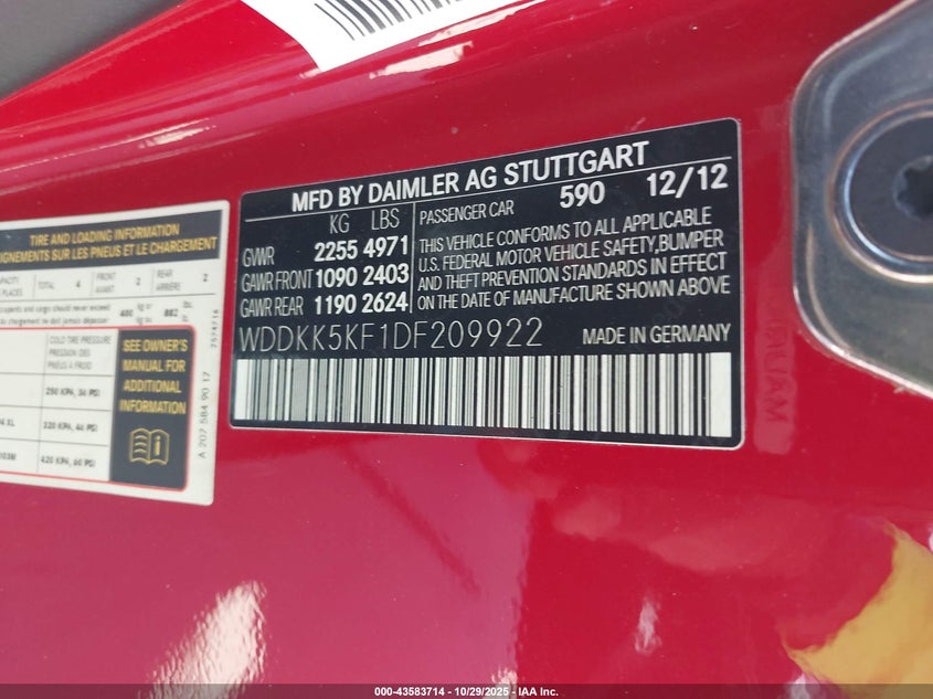 2013 MERCEDES-BENZ E 350 WDDKK5KF1DF209922