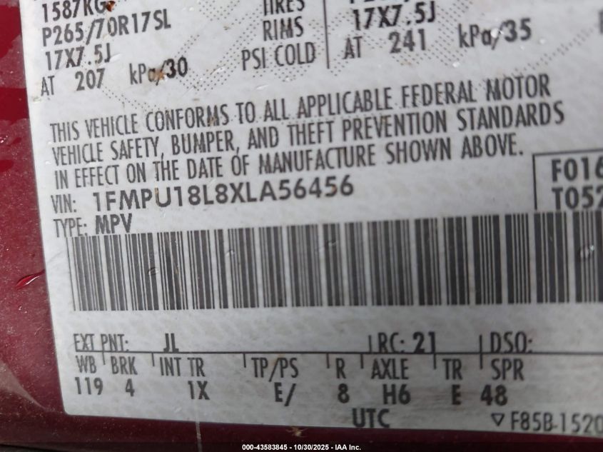 1999 Ford Expedition Eddie Bauer/Xlt VIN: 1FMPU18L8XLA56456 Lot: 43583845