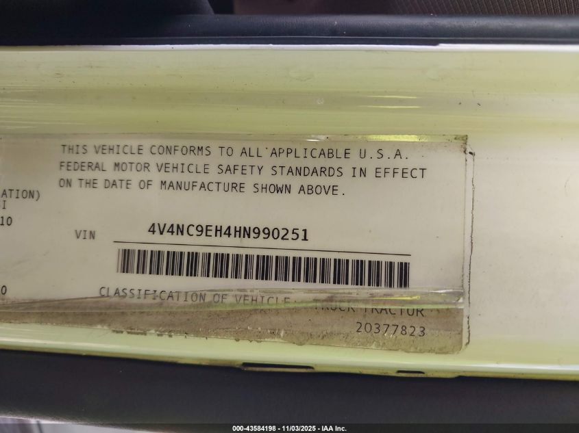2017 Volvo Vnl VIN: 4V4NC9EH4HN990251 Lot: 43584198
