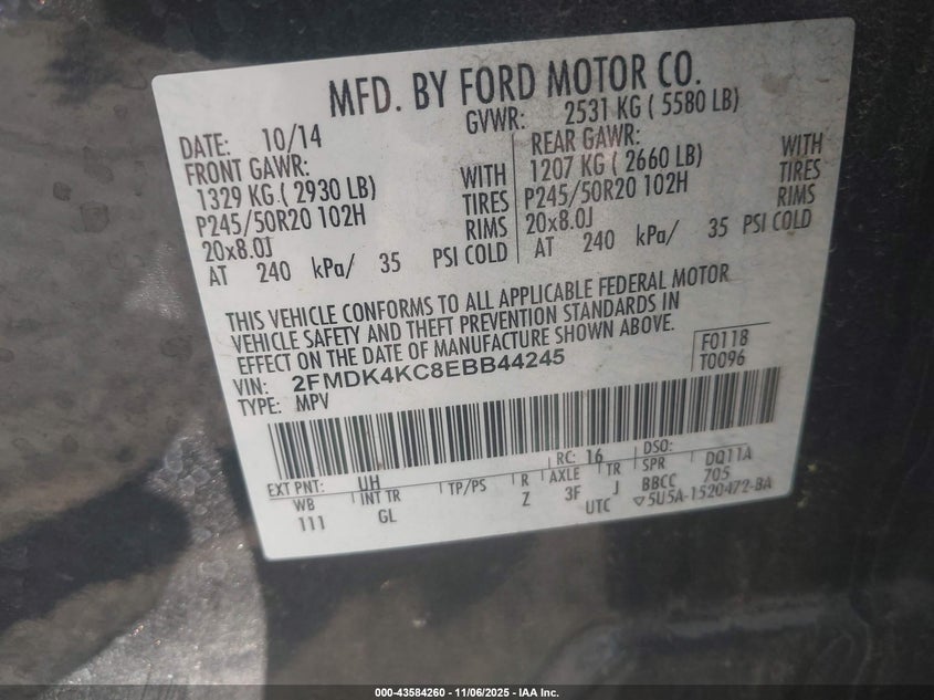 2014 FORD EDGE LIMITED - 2FMDK4KC8EBB44245