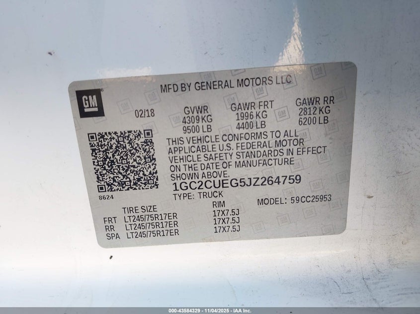 2018 CHEVROLET SILVERADO 2500HD WT 1GC2CUEG5JZ264759