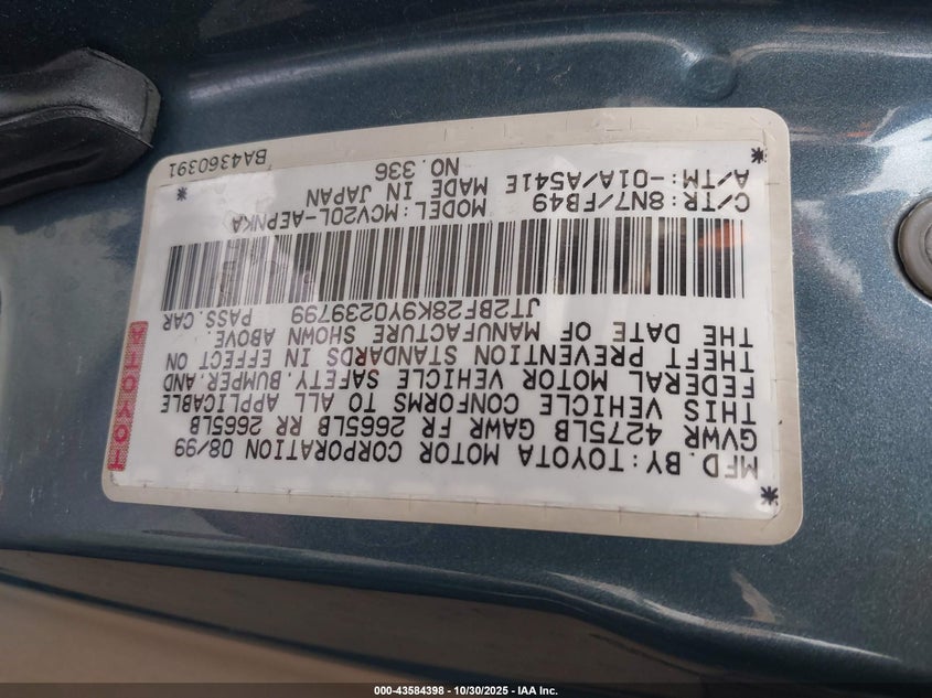 JT2BF28K9Y0239799 2000 TOYOTA CAMRY photo no. 9