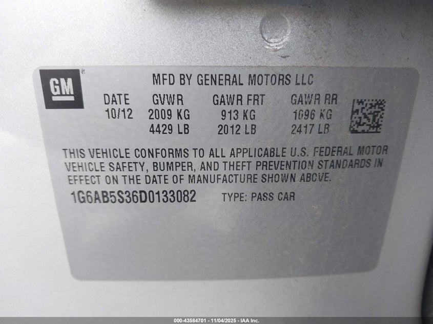 2013 CADILLAC ATS LUXURY - 1G6AB5S36D0133082