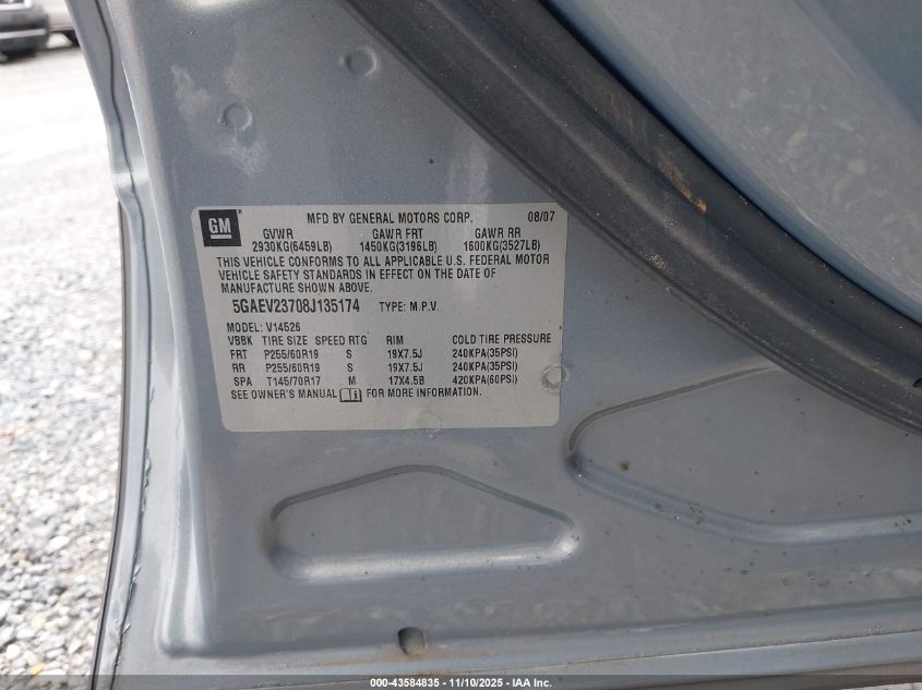 2008 Buick Enclave Cxl VIN: 5GAEV23708J135174 Lot: 43584835