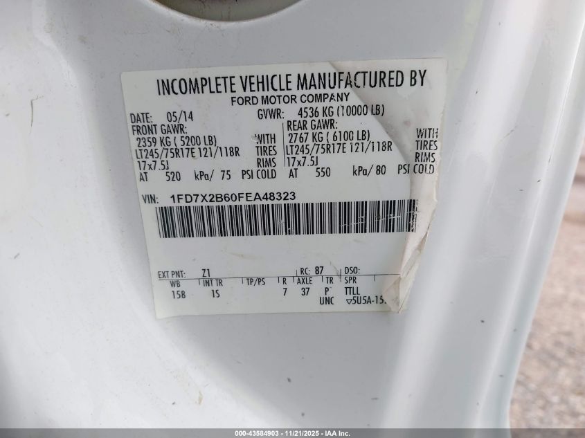2015 Ford F-250 Xl VIN: 1FD7X2B60FEA48323 Lot: 43584903