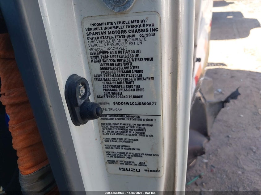2018 Isuzu Npr Hd VIN: 54DC4W1C1JS800577 Lot: 43584933