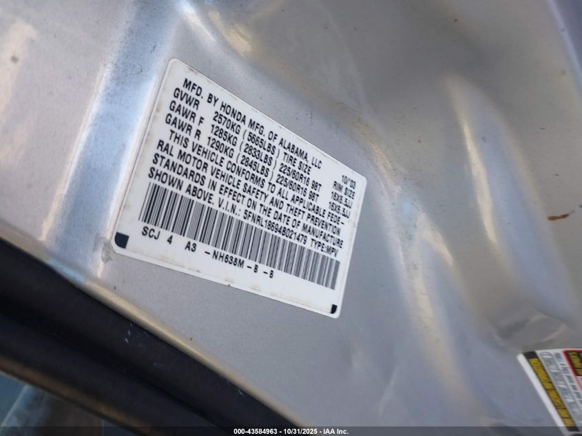 2004 Honda Odyssey Ex VIN: 5FNRL18694B021479 Lot: 43584963