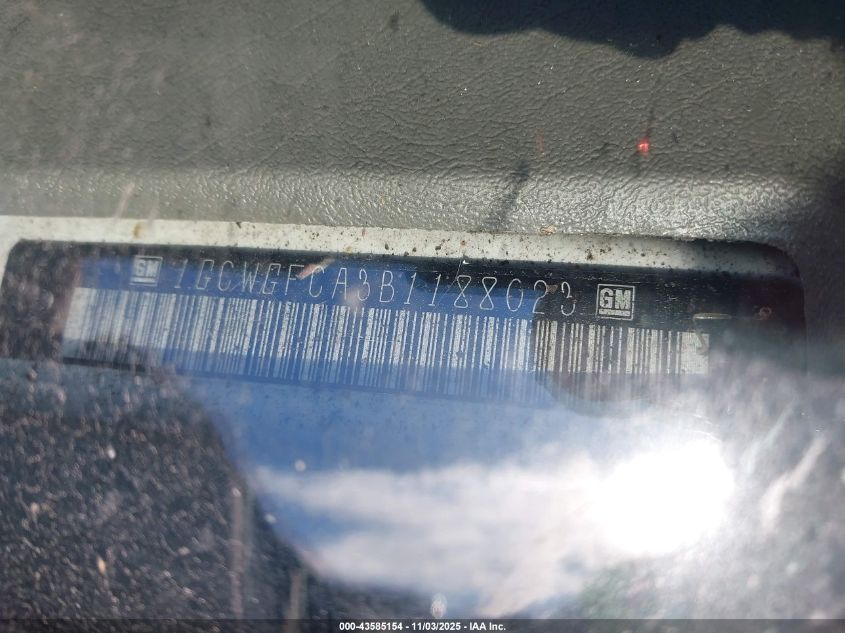 2011 Chevrolet Express 2500 Work Van VIN: 1GCWGFCA3B1188023 Lot: 43585154