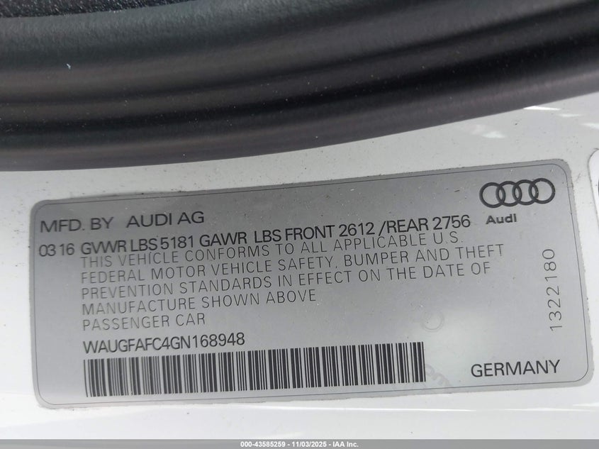 2016 AUDI A6 2.0T PREMIUM PLUS - WAUGFAFC4GN168948