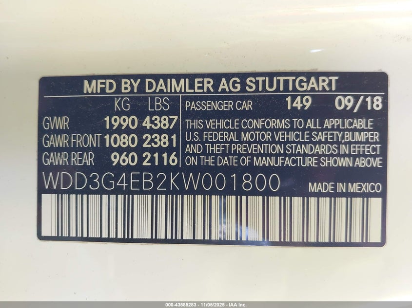 2019 MERCEDES-BENZ A 220 - WDD3G4EB2KW001800