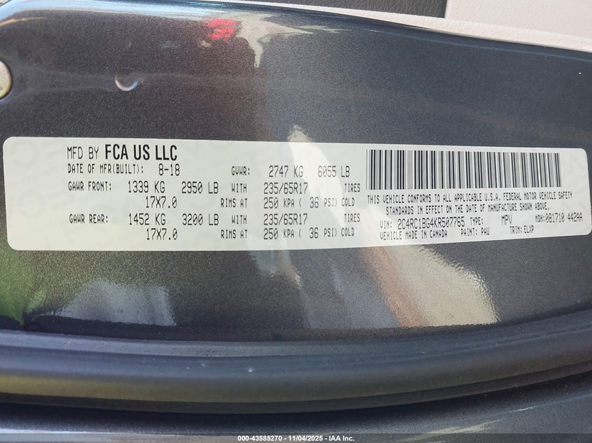 2019 CHRYSLER PACIFICA TOURING L - 2C4RC1BG4KR507765