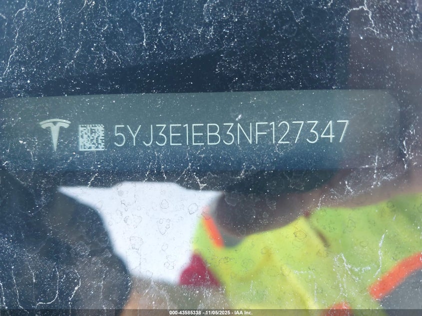 2022 Tesla Model 3 Long Range Dual Motor All-Wheel Drive VIN: 5YJ3E1EB3NF127347 Lot: 43585338