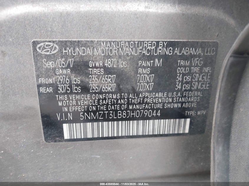 2018 HYUNDAI SANTA FE SPORT 2.4L 5NMZT3LB8JH079044