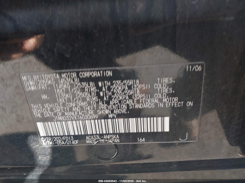 2007 Toyota Rav4 Sport VIN: JTMBD32VX76030699 Lot: 43585542