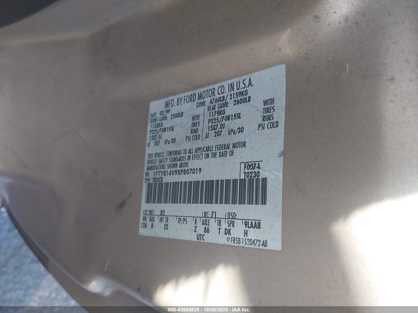 1FTYR14V9XPB07019 1999 FORD RANGER photo no. 9