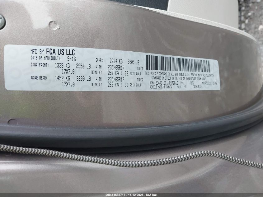 2017 Chrysler Pacifica Touring-L Plus VIN: 2C4RC1EG1HR572612 Lot: 43585717