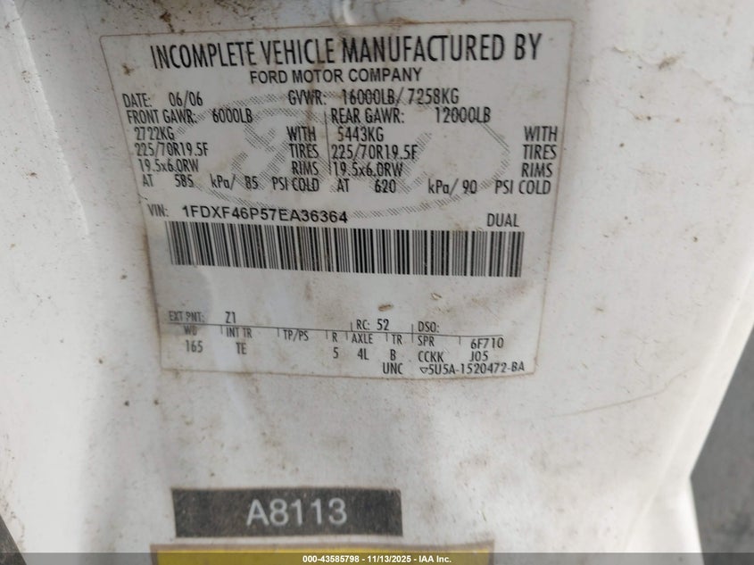 2007 Ford F-450 Chassis Xl/Xlt VIN: 1FDXF46P57EA36364 Lot: 43585798