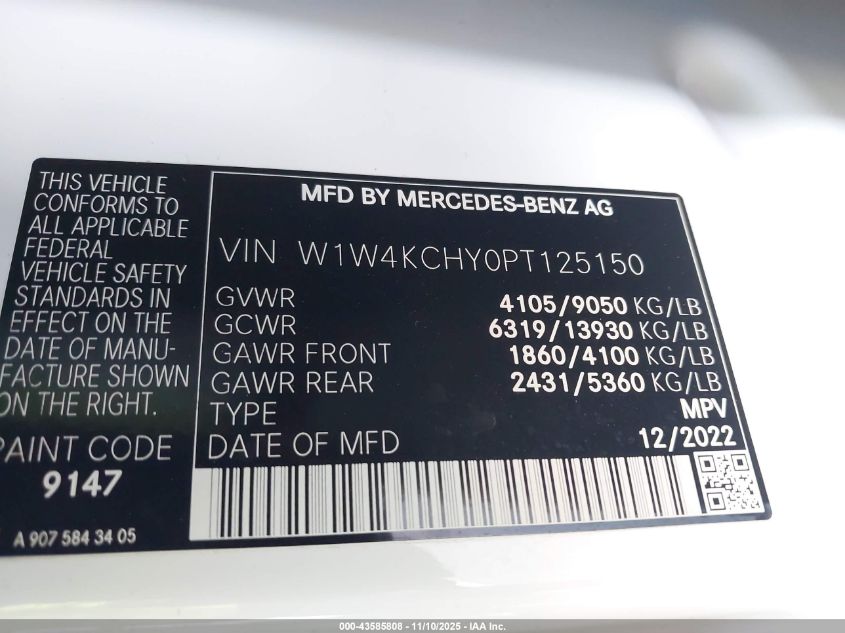 2023 Mercedes-Benz Sprinter 2500 High Roof 4-Cyl Diesel VIN: W1W4KCHY0PT125150 Lot: 43585808