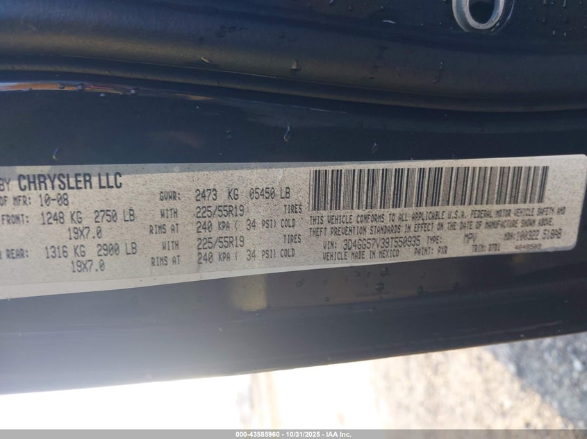 2009 Dodge Journey Sxt VIN: 3D4GG57V39T550935 Lot: 43585960