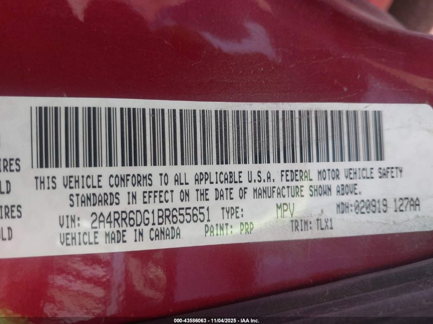 2011 Chrysler Town & Country Limited VIN: 2A4RR6DG1BR655651 Lot: 43586063