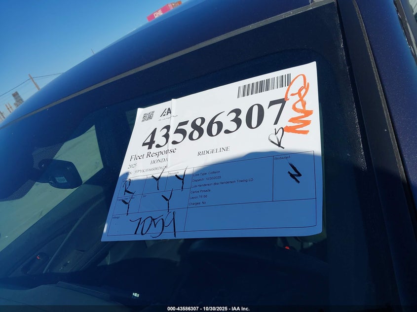 2025 Honda Ridgeline Trailsport VIN: 5FPYK3F66SB026110 Lot: 43586307