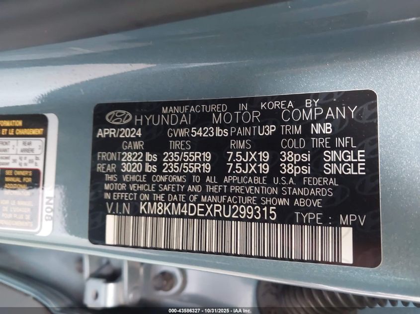 2024 Hyundai Ioniq 5 Se VIN: KM8KM4DEXRU299315 Lot: 43586327