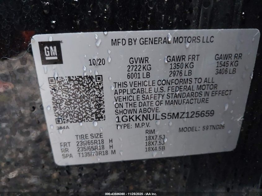 2021 GMC Acadia Awd Slt VIN: 1GKKNULS5MZ125659 Lot: 43586368