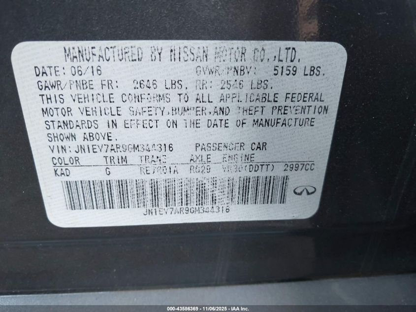 2016 Infiniti Q50 3.0T Sport VIN: JN1EV7AR9GM344316 Lot: 43586369