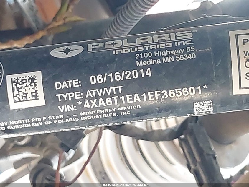 2014 Polaris Rzr 4 1000 Xp VIN: 4XA6T1EA1EF365601 Lot: 43586419