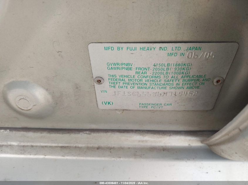 2006 Subaru Forester 2.5X VIN: JF1SG65686H715452 Lot: 43586481