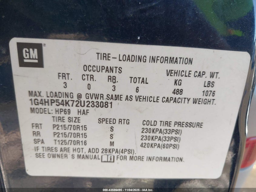 2002 Buick Lesabre Custom VIN: 1G4HP54K72U233081 Lot: 43586495