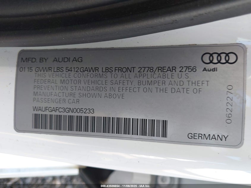 2016 AUDI A6 3.0T PREMIUM PLUS - WAUFGAFC3GN005233
