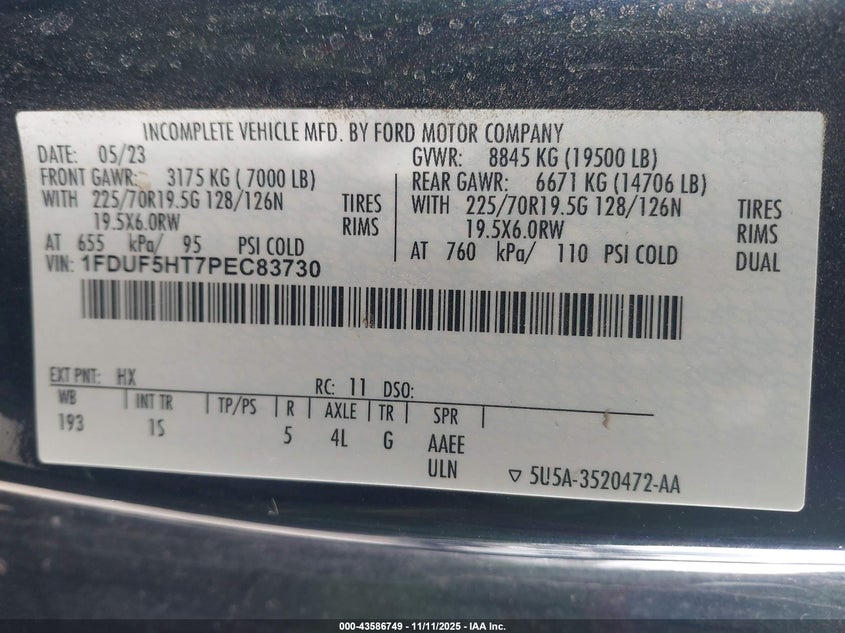 2023 Ford F-550 Chassis Xl VIN: 1FDUF5HT7PEC83730 Lot: 43586749