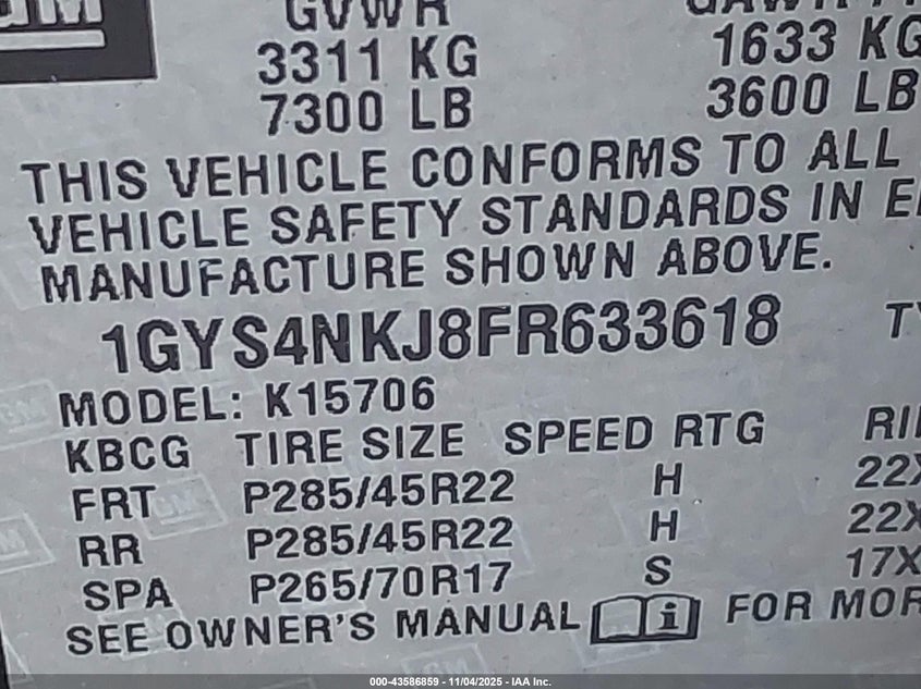 2015 CADILLAC ESCALADE PREMIUM 1GYS4NKJ8FR633618