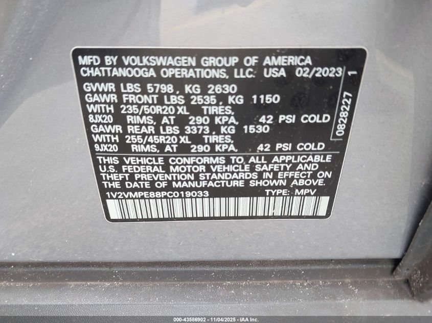 2023 Volkswagen Id.4 VIN: 1V2VMPE88PC019033 Lot: 43586902